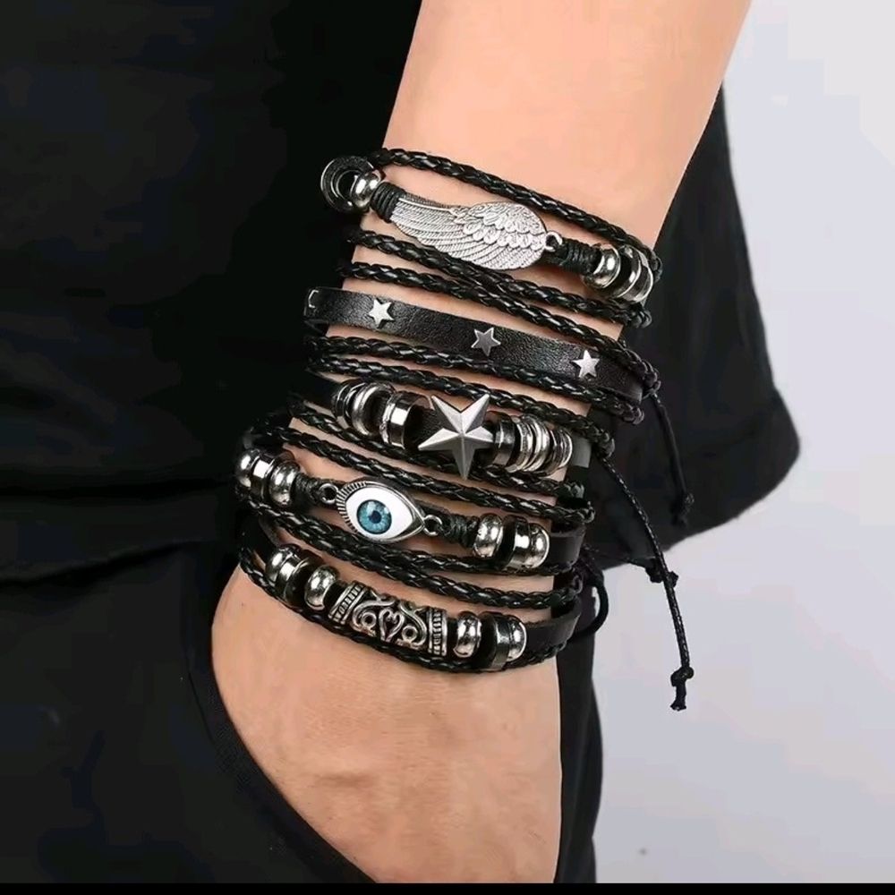 Black and Silver Multi-Layer Bracelet For Man And Woman